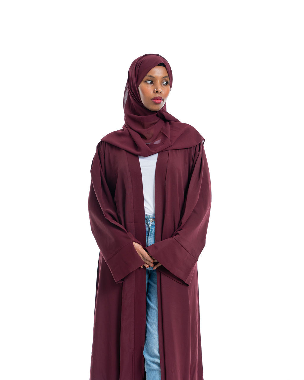 Plain open abaya and scarf